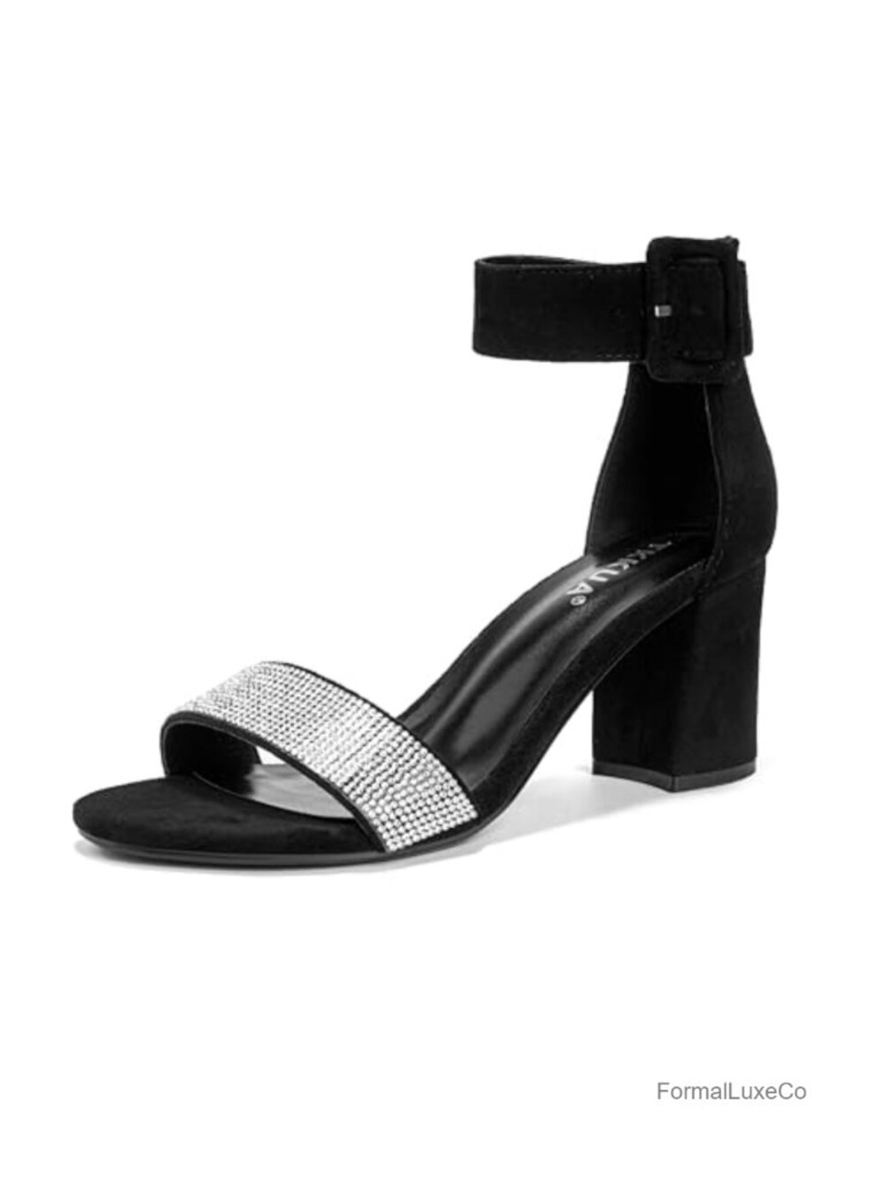 Rhinestone Ankle Strap Block Heel Sandals Open Toe Dress Party